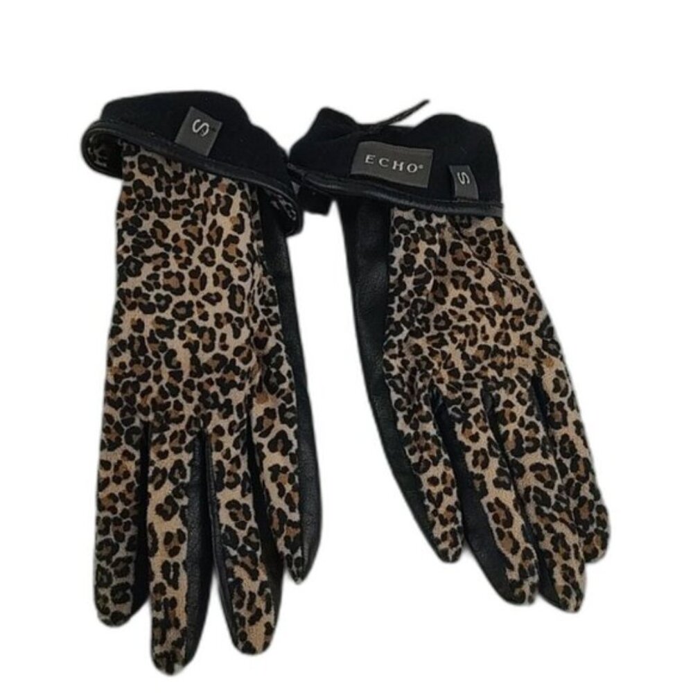 Leather Blend Animal Print Gloves EUC Echo Size Small Y2k - Picture 7 of 10